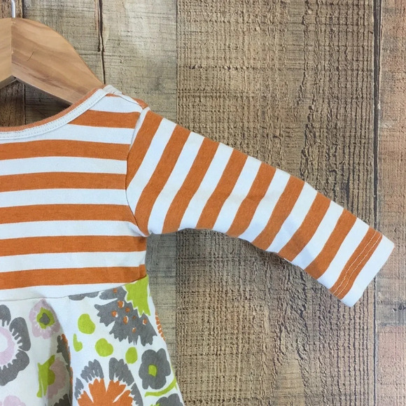 Giggle Moon Orange Gray Striped Floral Ruffle Dress Baby 6M Long Sleeve - Picture 7 of 11